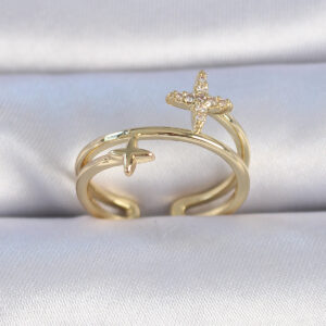 Pirinç Gold Renk Zirkon Taşlı Yıldız Model Kadın Yüzük BYK3328