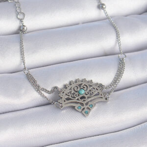 316L Çelik Gümüş Renk Mavi Taşlı Etnik Desen Kadın Bileklik BB6436