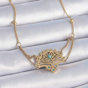 316L Çelik Gold Renk Mavi Taşlı Etnik Desen Kadın Bileklik BB6437