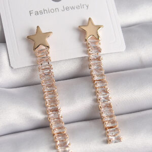 Pirinç Gold Renk Yıldız Model Su Yolu Zirkon Taşlı Kadın Küpe BKP9626