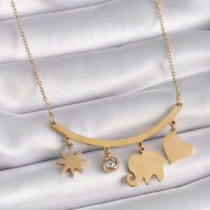 316L Çelik Gold Renk Fil Figür Zirkon Taş Detay Kadın Kolye BKO9408