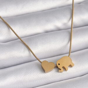 316L Çelik Gold Renk Fil Kalp Figürlü Kadın Kolye BKO9421