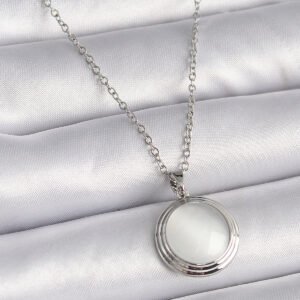 316L Çelik Gümüş Renk Beyaz Sedefli Daire Model Kadın Kolye BKO9426