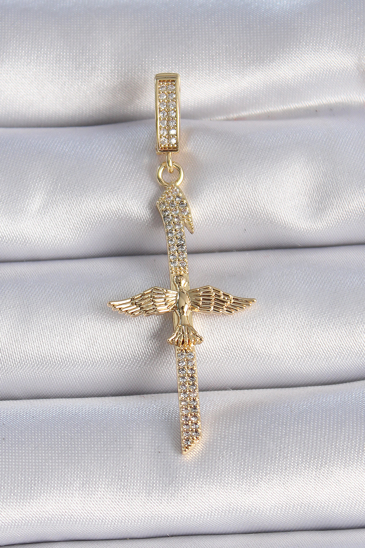 Pirinç Gold Renk Zirkon Taş Detaylı Elif Model Anka Kuşu Figür Ajda Charm BC1013