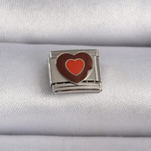 316L Çelik Gümüş Renk Kahverengi Kalp İşlemeli Nomination Charm BC1018