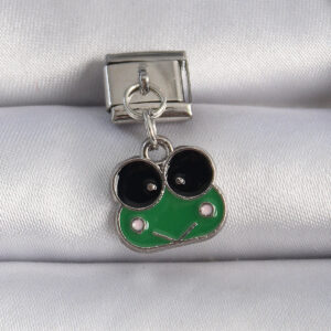 316L Çelik Gümüş Renk Sallantılı Yeşil Kurbağa Figür Nomination Charm BC1071