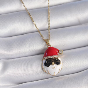316L Çelik Gold Renk Zincir Zirkon Taşlı Yılbaşı Temalı Noel Baba Figür Kadın Kolye BKO9445
