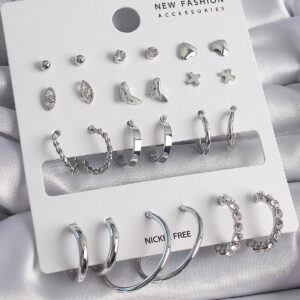 Pirinç Gümüş Renk 12 Çift Kadın Küpe Seti BKP9683