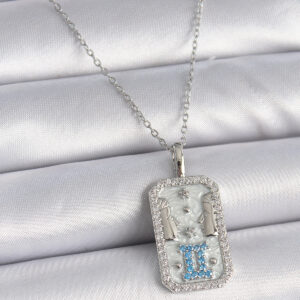 316L Çelik Gümüş Renk Zincir İkizler Burcu Zirkon Taşlı Kadın Kolye BKO9446