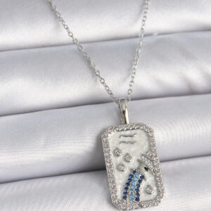 316L Çelik Gümüş Renk Zincir Kova Burcu Zirkon Taşlı Kadın Kolye BKO9447