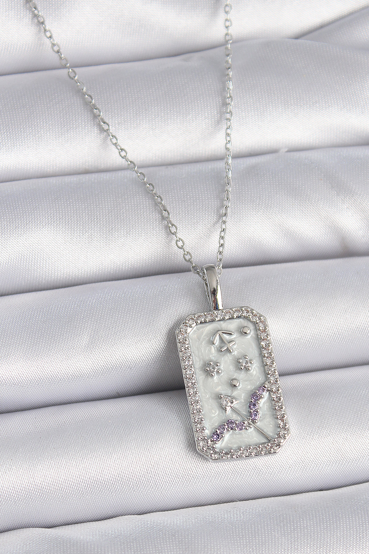 316L Çelik Gümüş Renk Zincir Yay Burcu Zirkon Taşlı Kadın Kolye BKO9450