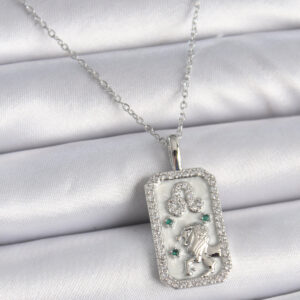 316L Çelik Gümüş Renk Zincir Aslan Burcu Zirkon Taşlı Kadın Kolye BKO9451