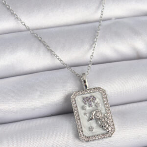 316L Çelik Gümüş Renk Zincir Koç Burcu Zirkon Taşlı Kadın Kolye BKO9452