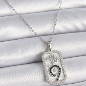 316L Çelik Gümüş Renk Zincir Akrep Burcu Zirkon Taşlı Kadın Kolye BKO9453