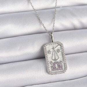 316L Çelik Gümüş Renk Terazi Burcu Zirkon Taşlı Kadın Kolye BKO9454