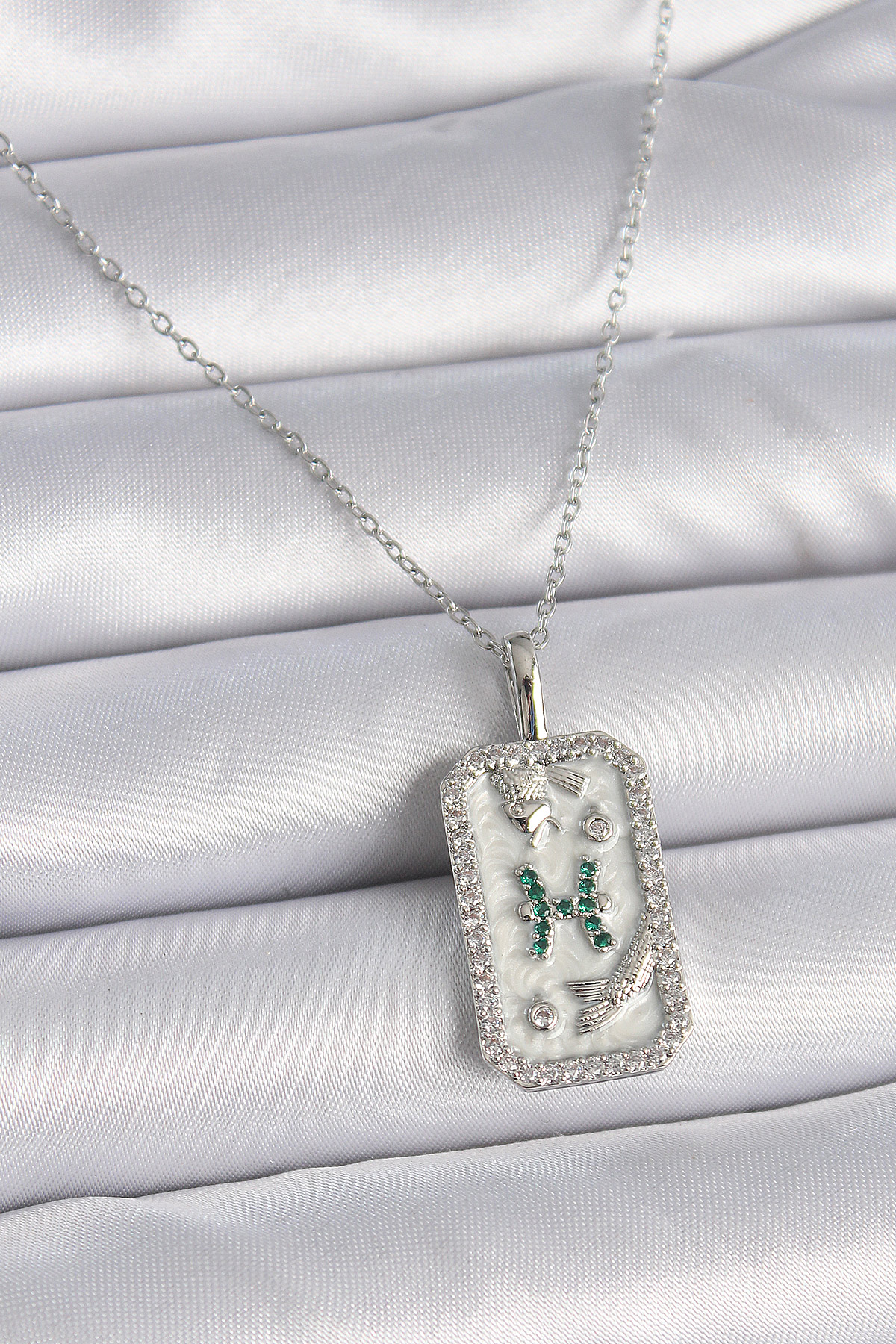 316L Çelik Gümüş Renk Zincir Balık Burcu Zirkon Taşlı Kadın Kolye BKO9455