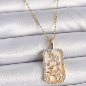 316L Çelik Gold Renk Zincir Oğlak Burcu Zirkon Taşlı Kadın Kolye BKO9459