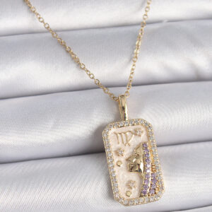 316L Çelik Gold Renk Zincir Başak Burcu Zirkon Taşlı Kadın Kolye BKO9461