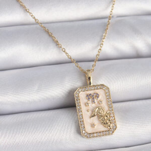 316L Çelik Gold Renk Zincir Koç Burcu Zirkon Taşlı Kadın Kolye BKO9462