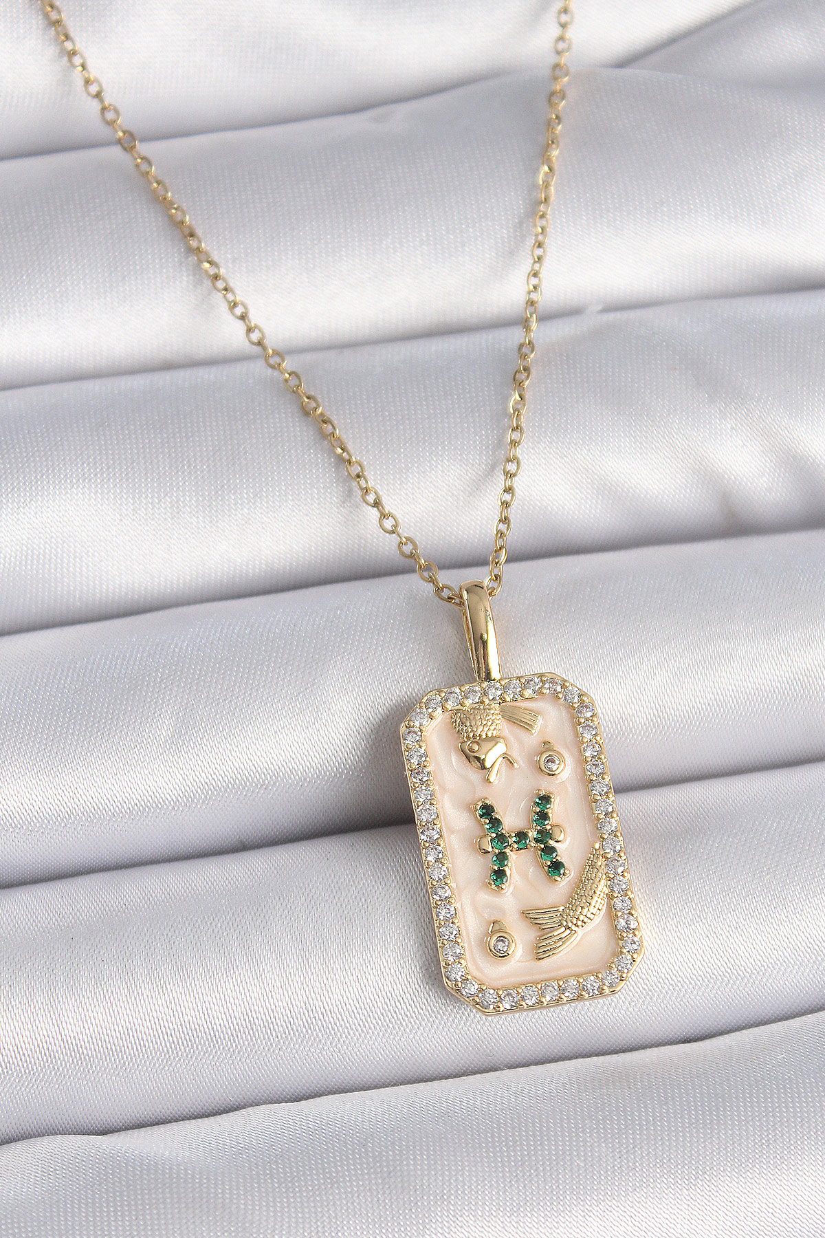 316L Çelik Gold Renk Zincir Balık Burcu Zirkon Taşlı Kadın Kolye BKO9463