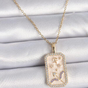 316L Çelik Gold Renk Zincir Yay Burcu Zirkon Taşlı Kadın Kolye BKO9464