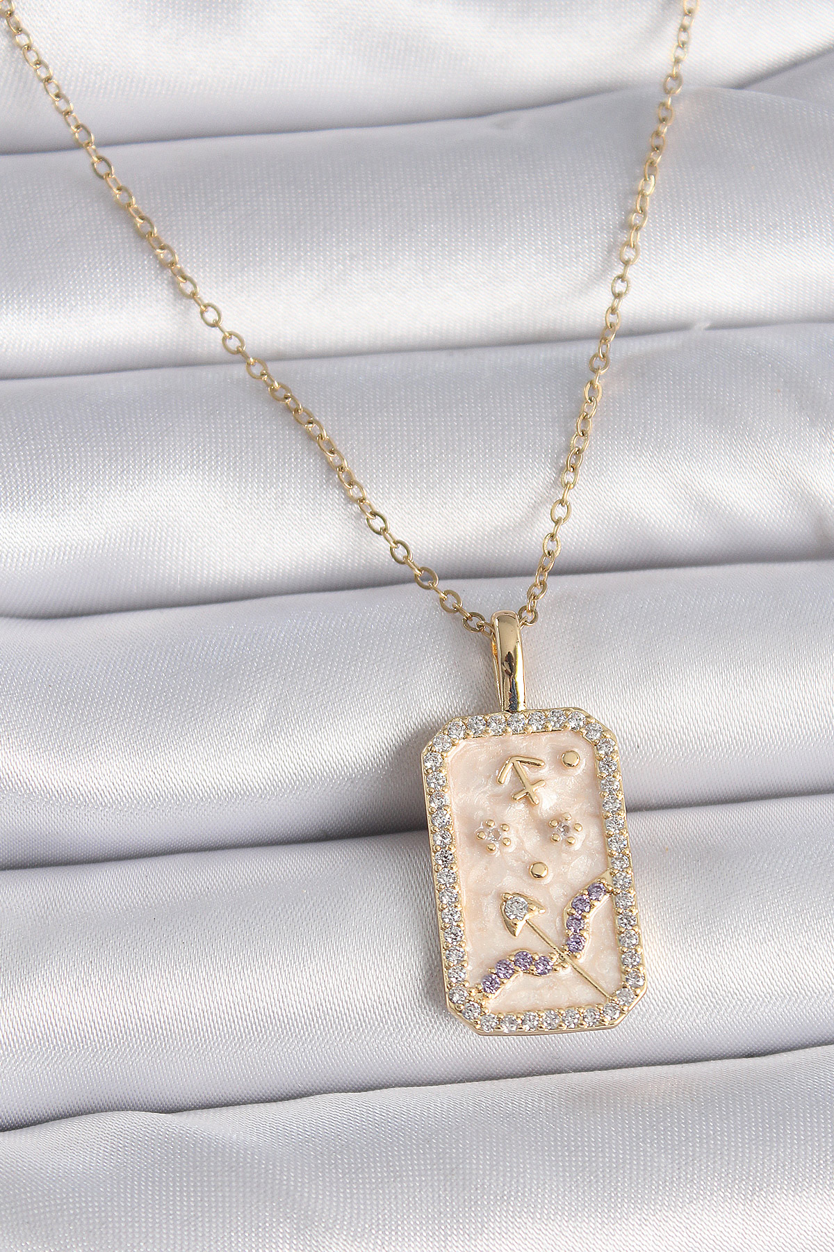 316L Çelik Gold Renk Zincir Yay Burcu Zirkon Taşlı Kadın Kolye BKO9464