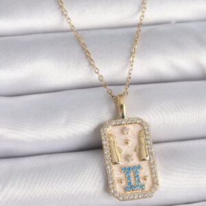 316L Çelik Gold Renk Zincir İkizler Burcu Zirkon Taşlı Kadın Kolye BKO9468