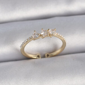 Pirinç Gold Renk Zirkon Taşlı Kalp İnci Detaylı Ayarlanabilir Model Kadın Yüzük BYK3362