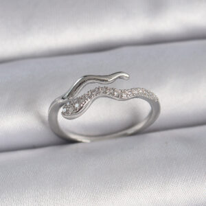 Pirinç Gümüş Renk Zirkon Taşlı Yılan Ayarlanabilir Model Kadın Yüzük BYK3369