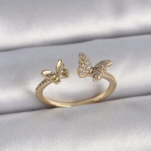 Pirinç Gold Renk Ayarlanabilir Zirkon Taşlı Kelebek Model Kadın Yüzük BYK3374