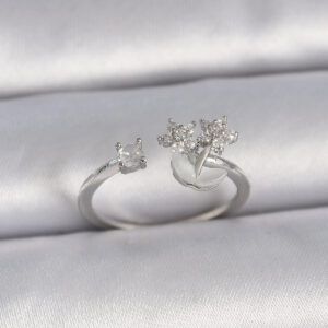 Pirinç Gümüş Renk Ayarlanabilir Zirkon Taşlı Yıldız Model Kadın Yüzük BYK3397