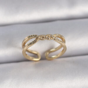 Pirinç Gold Renk Ayarlanabilir Zirkon Taşlı Sarmal Model Kadın Yüzük BYK3400