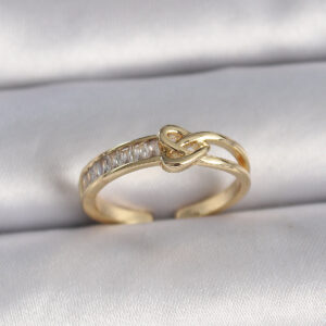 Pirinç Gold Renk Ayarlanabilir Zirkon Taşlı Düğüm Kalp Model Kadın Yüzük BYK3404