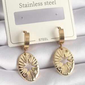 316L Çelik Gold Renk Kutup Yıldız İşleme Kadın Küpe BKP9696