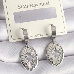 316L Çelik Gümüş Renk Kutup Yıldızı İşleme Kadın Küpe BKP9697