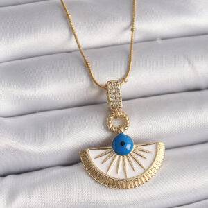 316L Çelik Gold Renk Zincir Zirkon Taş Detaylı Nazar Boncuk Göz Model Kadın Kolye BKO9474