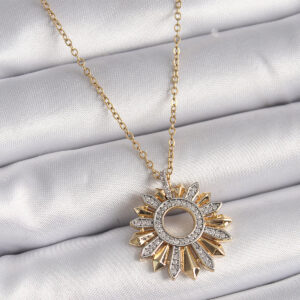 316L Çelik Gold Renk Zincir Zirkon Taşlı Mix Renk Güneş Model Kadın Kolye BKO9477