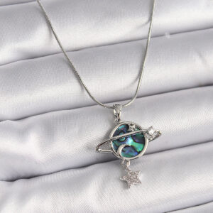 316L Çelik Gümüş Renk Zincir Zirkon Taşlı Gezegen Model Kadın Kolye BKO9478