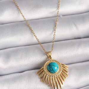 316L Çelik Gold Renk Zincir Mavi Boncuk Güneş Model Kadın Kolye BKO9502