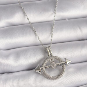 316L Çelik Gümüş Renk Zincir Zirkon Taşlı Halka Model Kadın Kolye BKO9506