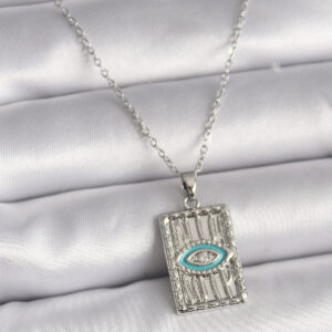 316L Çelik Gümüş Renk Zincir Göz İşlemeli Madalyon Model Kadın Kolye BKO9508