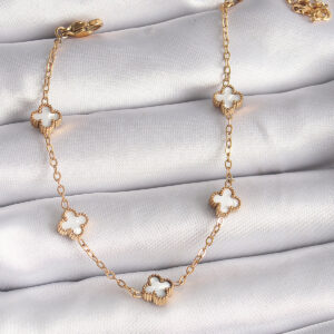 316L Çelik Gold Renk Beyaz Baby Boy Yonca Model Kadın Bileklik BB6476