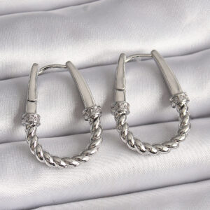 316L Çelik Gümüş Renk Zirkon Taş Detaylı Burma Halka Model Kadın Küpe BKP9721