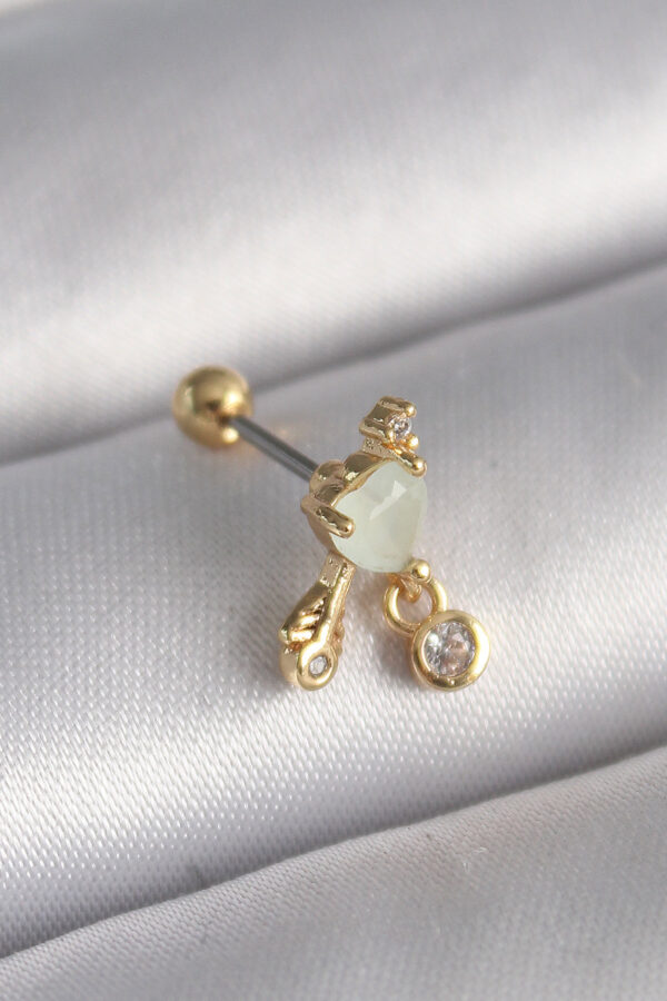 Kalbinle 316L Çelik Gold Renk Beyaz Mineli Kalp Sallantı Zirkon Taşlı Tragus Piercing PR1228
