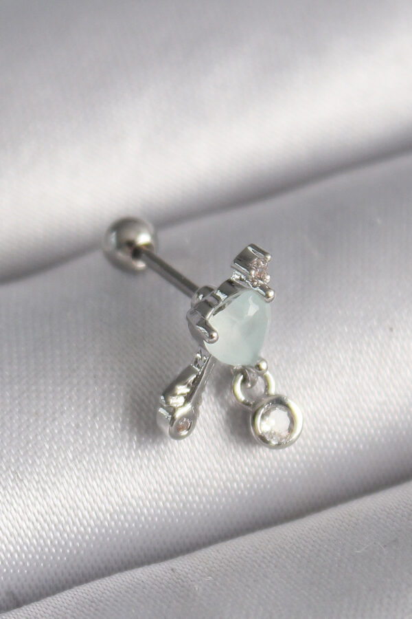 Kalbinle 316L Çelik Gümüş Renk Beyaz Minelik Kalp Sallantı Zirkon Taş Detay Tragus Piercing PR1229