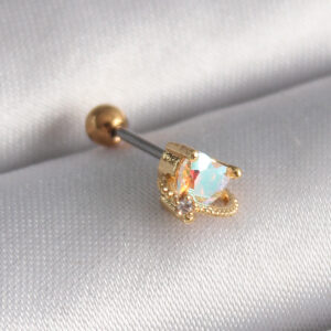 Kalbinle 316L Çelik Gold Renk Zirkon Taşlı Kalp Tragus Piercing PR1242