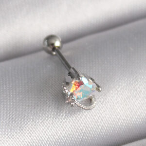 Kalbinle 316L Çelik Gümüş Renk Zirkon Taşlı Kalp Tragus Piercing PR1243