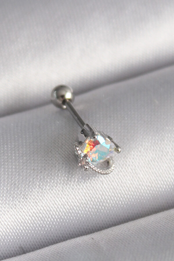 Kalbinle 316L Çelik Gümüş Renk Zirkon Taşlı Kalp Tragus Piercing PR1243
