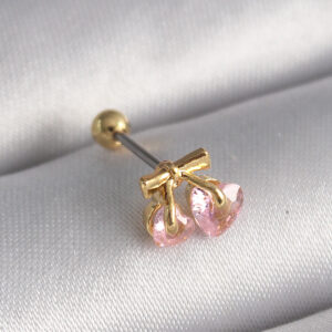 Kalbinle 316L Çelik Gold Renk Pembe Zirkon Taşlı Kalp Tragus Piercing PR1234