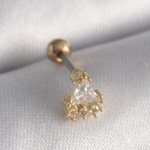 Kalbinle 316L Çelik Gold Renk Üçgen Zirkon Taşlı Tragus Piercing PR1238